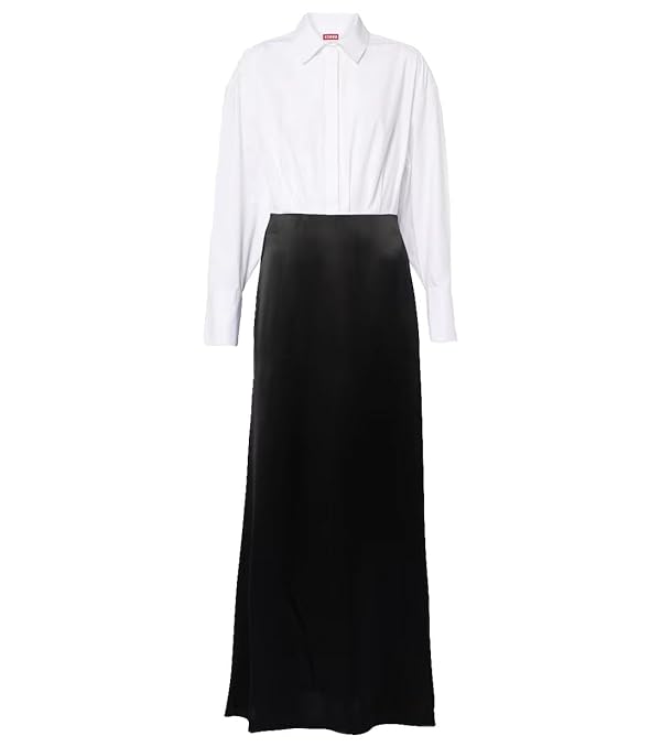 STAUD Women's White Shirt Color Block Nile Long Sleeve Midi Dress