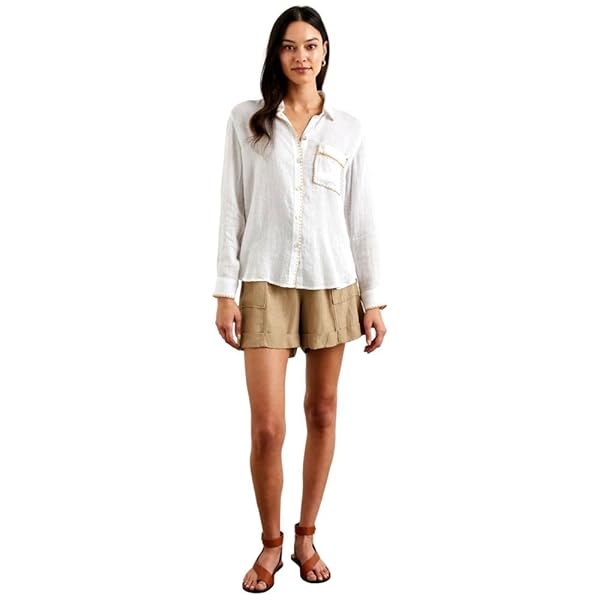 Rails Women's Charli Shirt, White Blanket Stitch (200-766-7221, US, Alpha, X-Small, Regular, Regular)