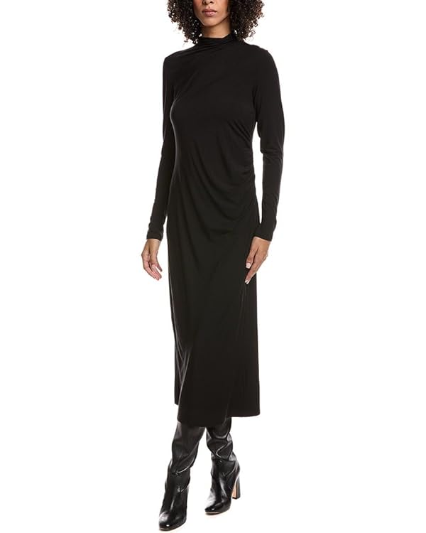 Vince Women's Long Sleeve Turtle Neck Rouched Dress