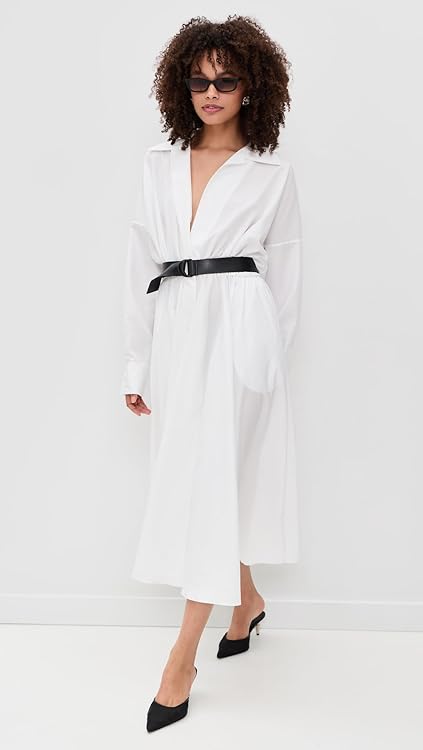 Norma Kamali Women's Super Oversized Boyfriend Neck Flared Shirt Dress