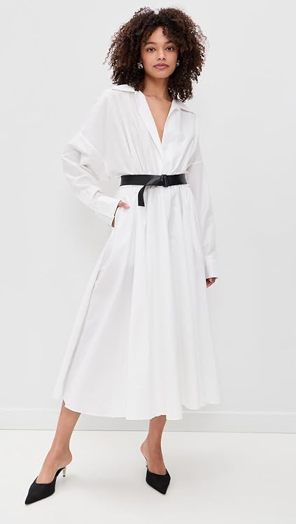 Norma Kamali Women's Super Oversized Boyfriend Neck Flared Shirt Dress