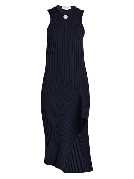 Asymmetric Rib-Knit Cotton Midi-Dress