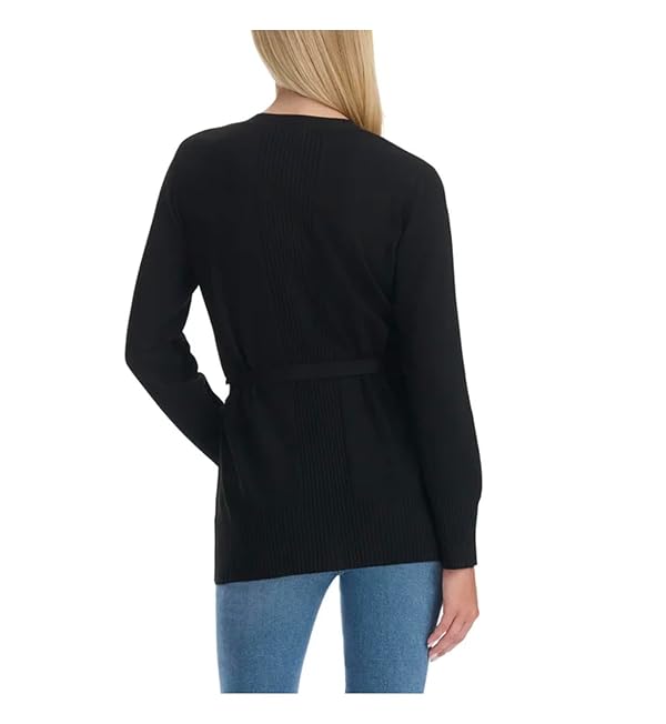 Splendid Women's Belted Button Front Long Sleeve Cardigan with Pockets (US, Alpha, Medium, Regular, Regular, Black)