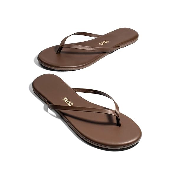 TKEES Liners - Slippers for Women - Cowhide Leather Upper - Thong Style Construction - Leather Footbed Coffee 5 B - Medium