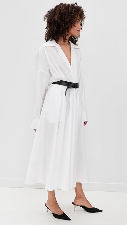 Norma Kamali Women's Super Oversized Boyfriend Neck Flared Shirt Dress