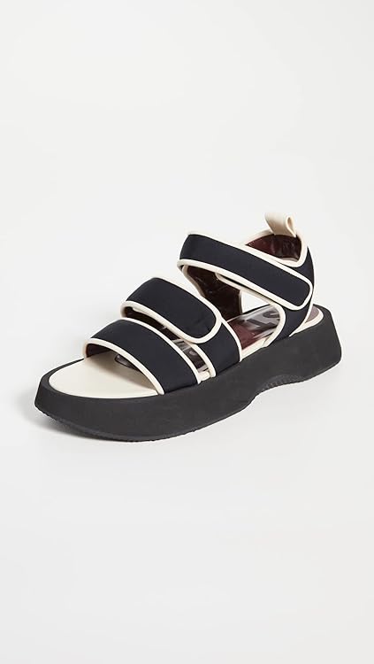 STAUD Women's Crew Sandals, Black/White, 6 Medium US