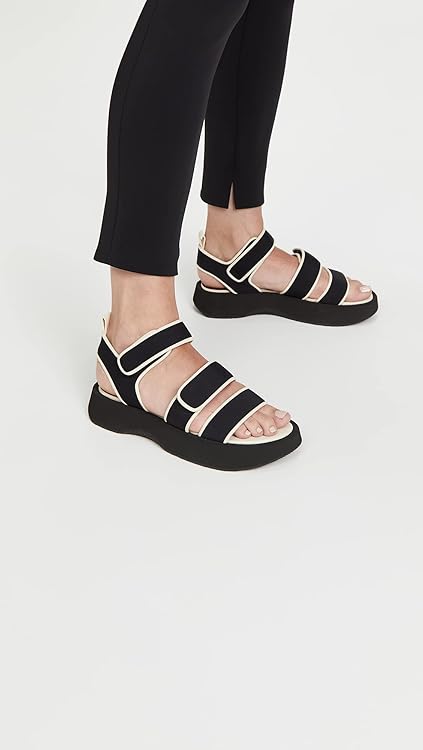 STAUD Women's Crew Sandals, Black/White, 6 Medium US