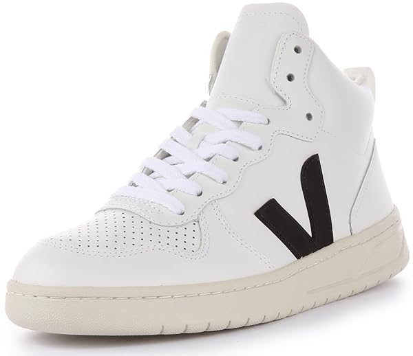 Veja V-15 Women's Lace Up Leather Trainers (White Black, 6 US)