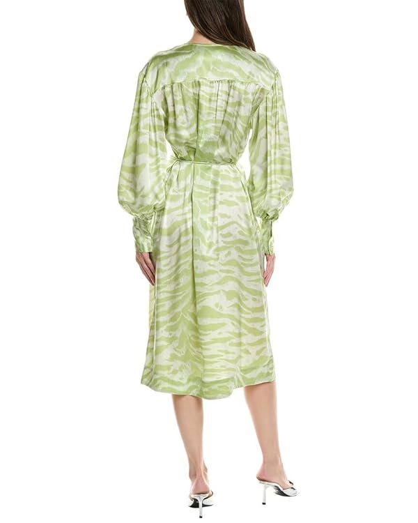 GANNI Womens Drop-Shoulder V-Neck Silk-Blend Maxi Dress, 38, Green