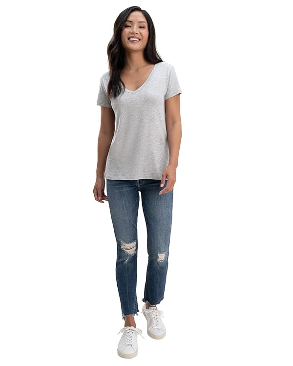 Splendid Women's Kate Short-Sleeve V-Neck Tee | Heather Grey | Large Loose Fit