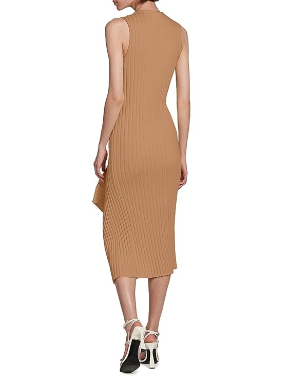 Asymmetric Rib-Knit Cotton Midi-Dress