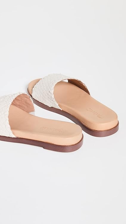 Madewell The Louisa Slide Sandal in Woven Leather Pale Oyster 9 M
