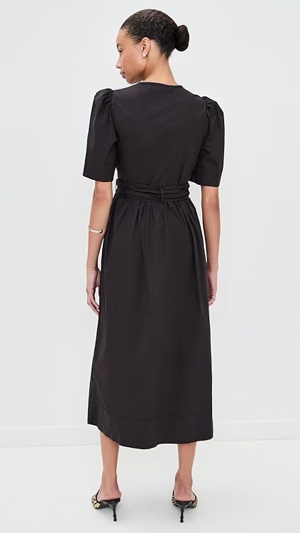 Ganni Women's Stretch Cotton Tie Strap Midi Dress
