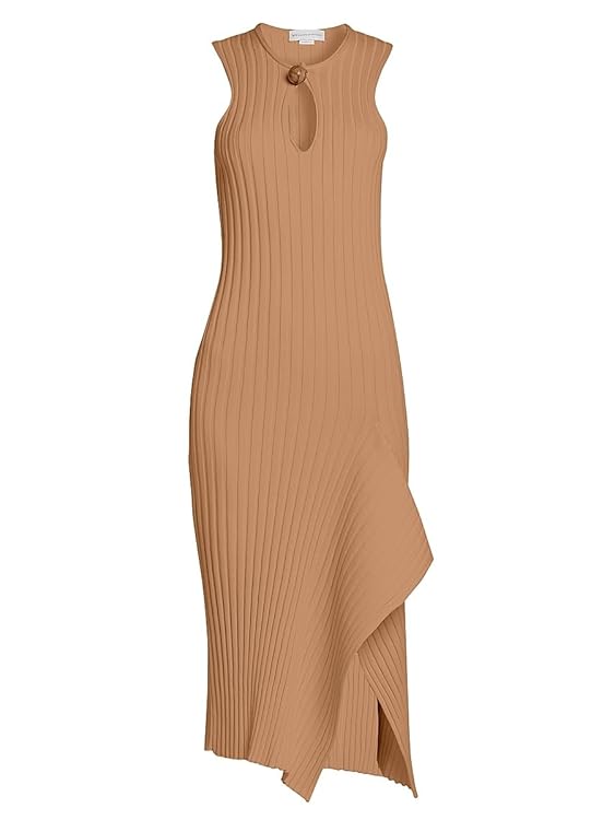 Asymmetric Rib-Knit Cotton Midi-Dress
