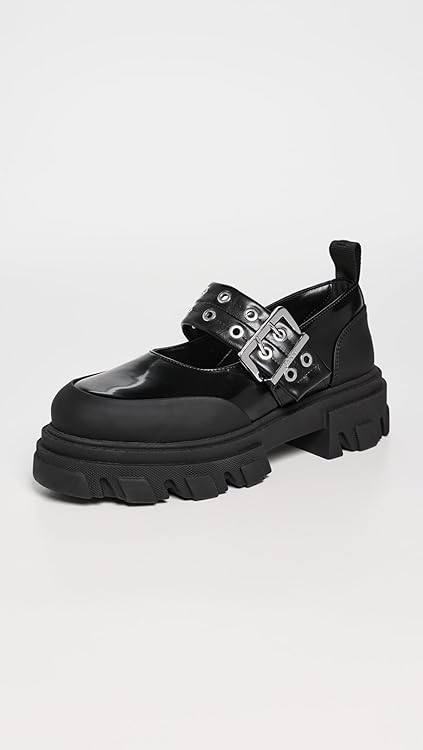 Ganni Women's Cleated Ballerina Box Oleatex Mary Janes