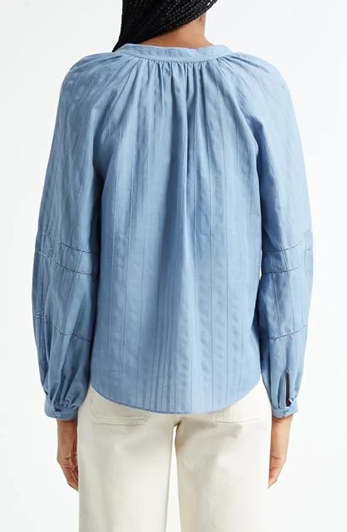 Veronica Beard Ailani Cotton & Silk Blend Top in Blue River Size