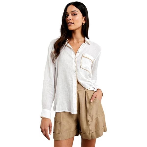 Rails Women's Charli Shirt, White Blanket Stitch (200-766-7221, US, Alpha, X-Small, Regular, Regular)