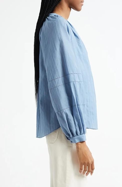 Veronica Beard Ailani Cotton & Silk Blend Top in Blue River Size