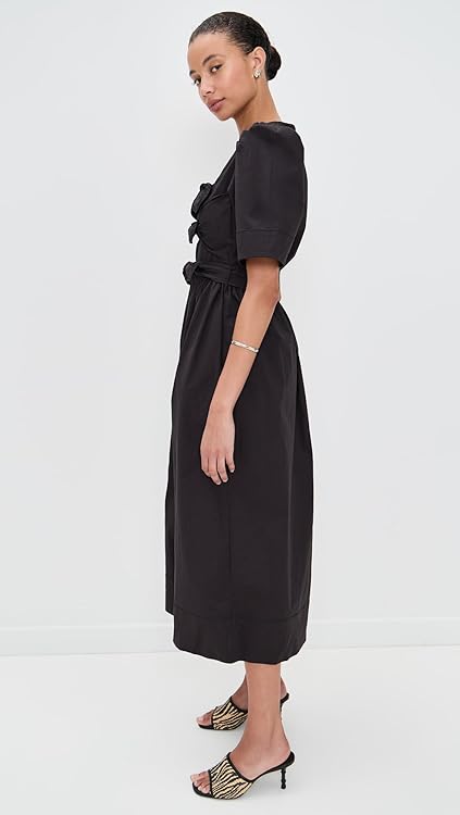 Ganni Women's Stretch Cotton Tie Strap Midi Dress