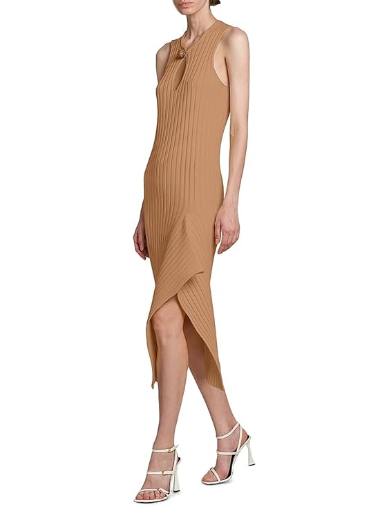 Asymmetric Rib-Knit Cotton Midi-Dress