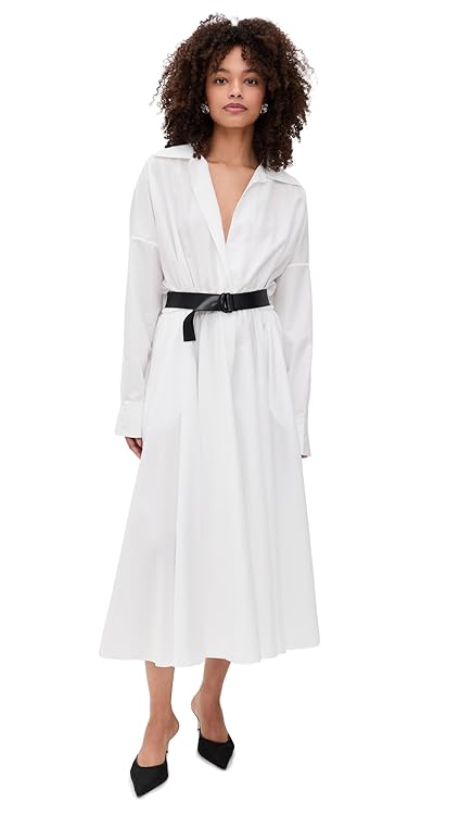 Norma Kamali Women's Super Oversized Boyfriend Neck Flared Shirt Dress