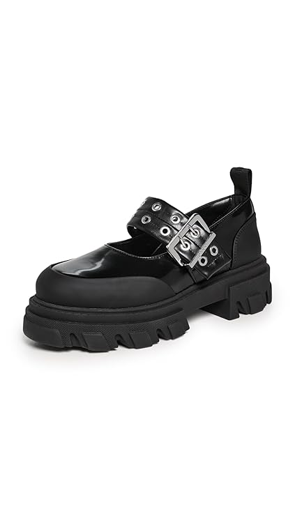 Ganni Women's Cleated Ballerina Box Oleatex Mary Janes