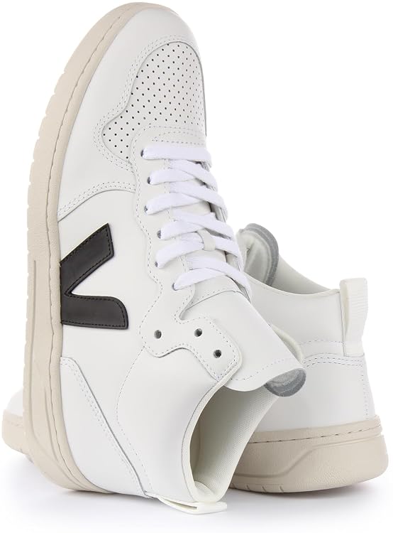Veja V-15 Women's Lace Up Leather Trainers (White Black, 6 US)
