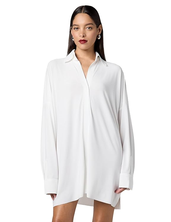 Norma Kamali Women's Oversized Boyfriend Nk Shirt Dress W/Collar Stand