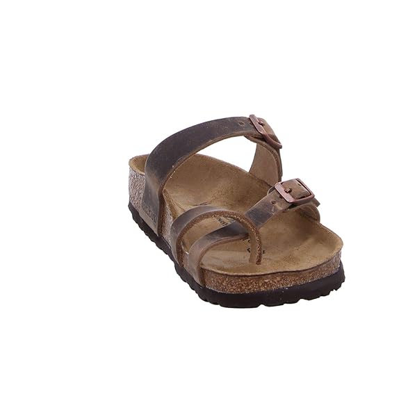 Birkenstock Women's Mayari Greased Leather Flip Flops, Brown, 41 EU