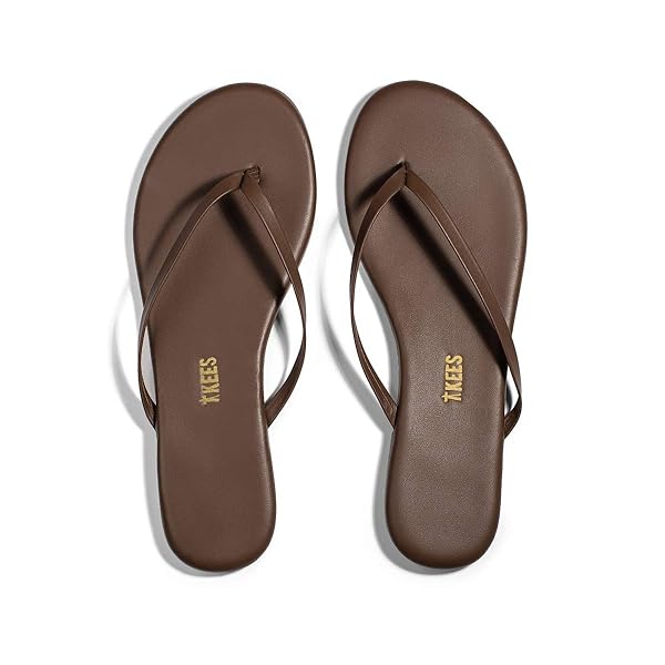 TKEES Liners - Slippers for Women - Cowhide Leather Upper - Thong Style Construction - Leather Footbed Coffee 5 B - Medium