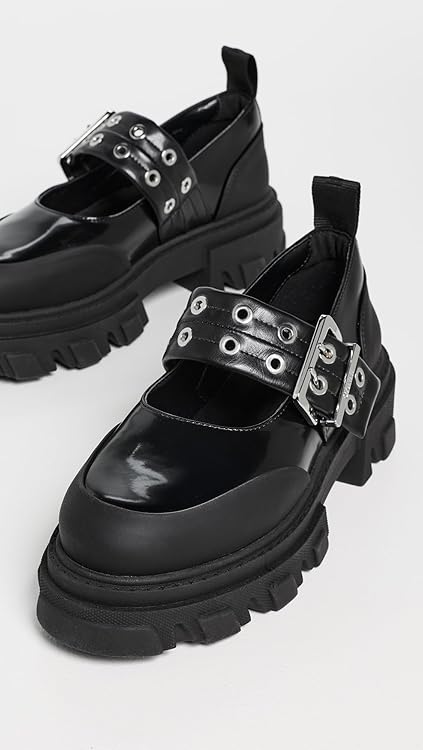 Ganni Women's Cleated Ballerina Box Oleatex Mary Janes