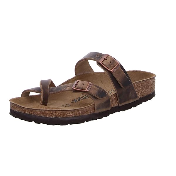 Birkenstock Women's Mayari Greased Leather Flip Flops, Brown, 41 EU