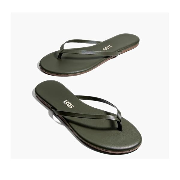 TKEES Liners - Slippers for Women - Cowhide Leather Upper - Thong Style Construction - Leather Footbed Forest 10 B - Medium