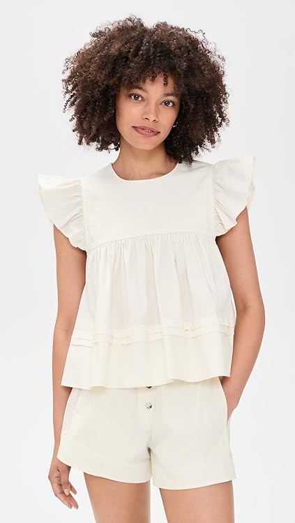 Ganni Women's Frill Sleeve Top