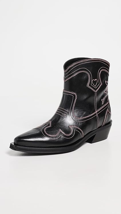 Ganni Women's Low Shaft Embroidered Western Boots
