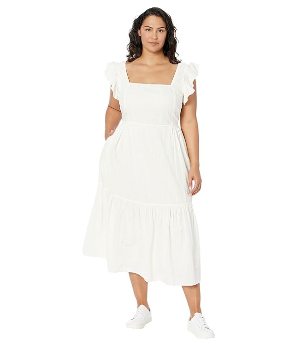 Madewell Plus Ruffle-Strap Tiered Midi Dress in Textural Stripe