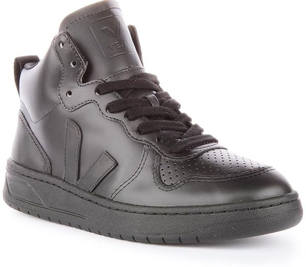 Veja V-15 Women's Lace Up Leather Trainers (Black, 7 US)