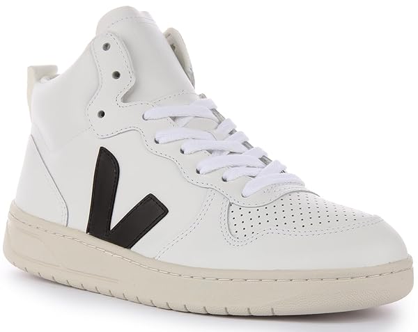 Veja V-15 Women's Lace Up Leather Trainers (White Black, 6 US)
