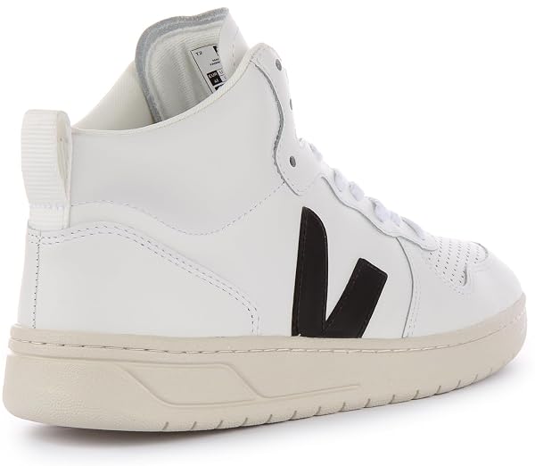 Veja V-15 Women's Lace Up Leather Trainers (White Black, 6 US)