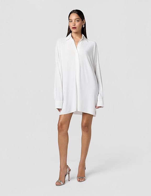Norma Kamali Women's Oversized Boyfriend Nk Shirt Dress W/Collar Stand
