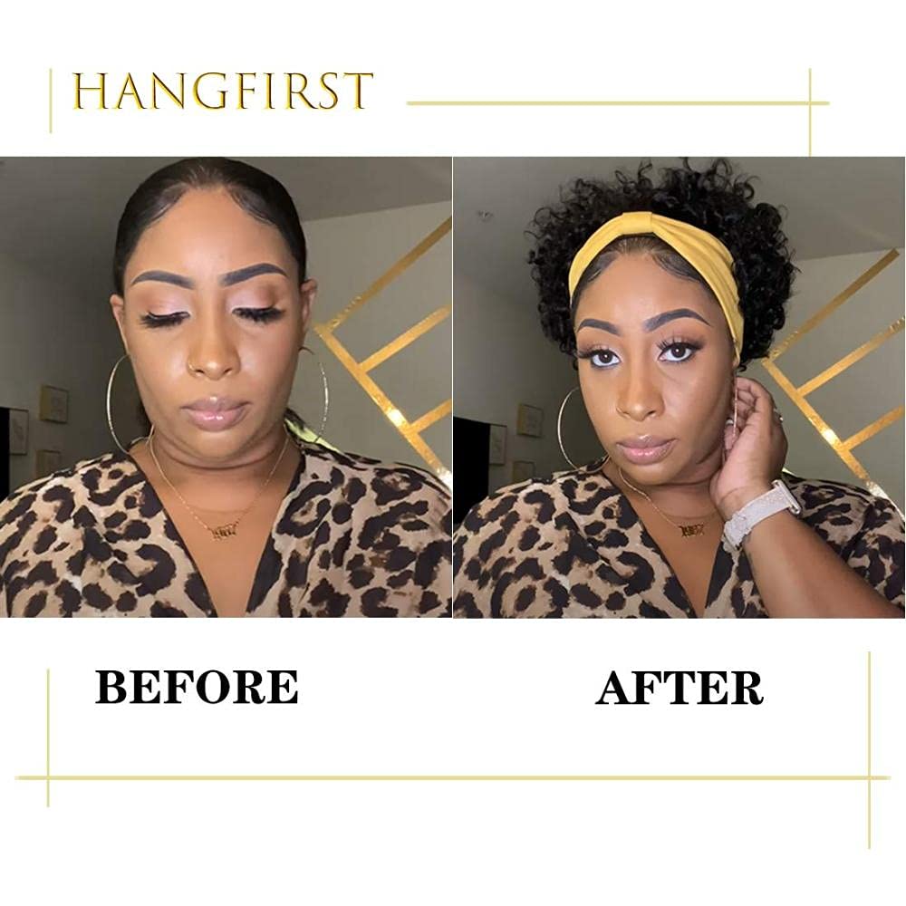 Black Wig Natural Short Hair with Headband Wigs For Human Short Hair for Black Women,Short Wigs Human Short Hair Afro Short Short Wigs For Human Short Hair Clearance 150% Density Glueless Machine