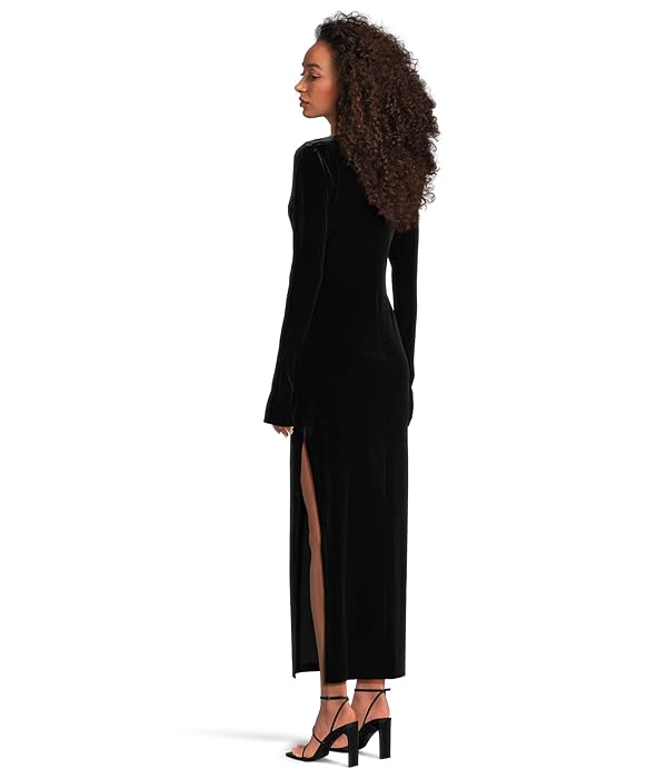 Norma Kamali Women's Long Sleeve Deep Scoop Neck Side Slit Gown