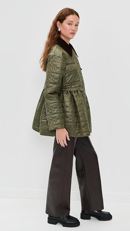 Ganni Women's Shiny Quilted Midi Flare Jacket