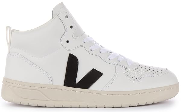 Veja V-15 Women's Lace Up Leather Trainers (White Black, 6 US)