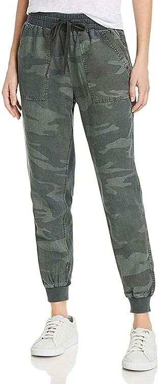 Splendid Women's Knit Trim Woven Boardwalk Jogger Pants (X-Small) Green Camo