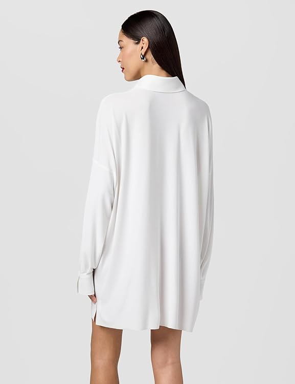 Norma Kamali Women's Oversized Boyfriend Nk Shirt Dress W/Collar Stand