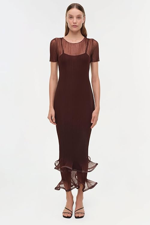 Selena Sheer Plisse Midi Dress