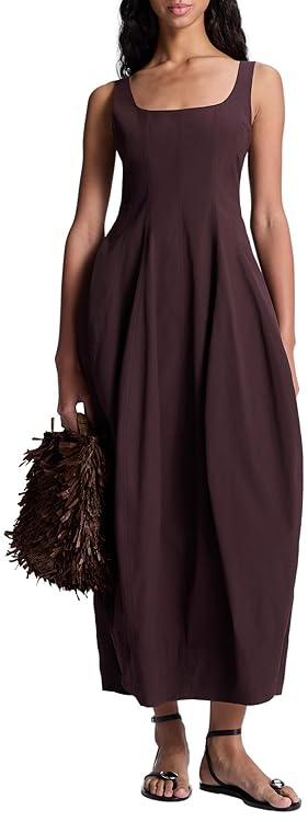 ALC Women's Veda Ganache Brown Midi Dress with Sculptural Skirt