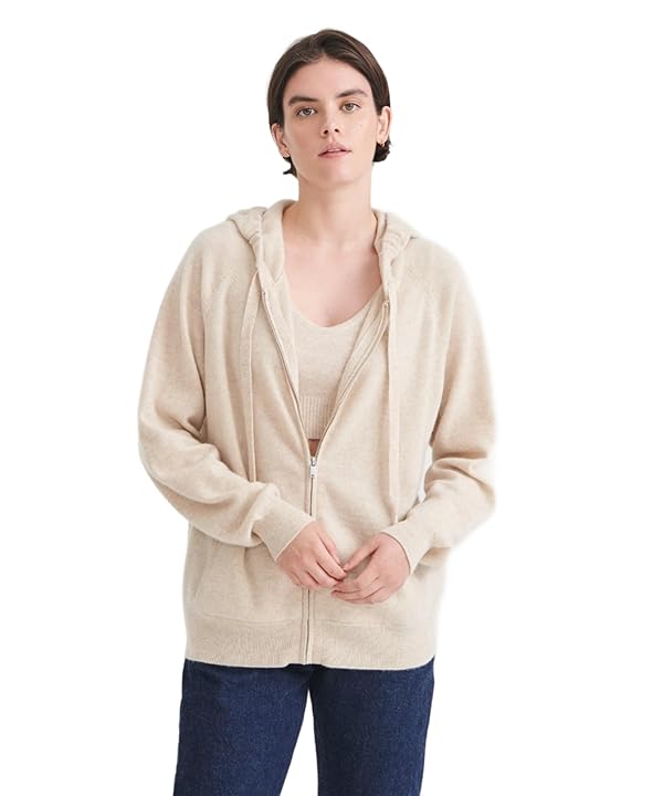 NAADAM womens Signature Cashmere Zip Up Hoodie