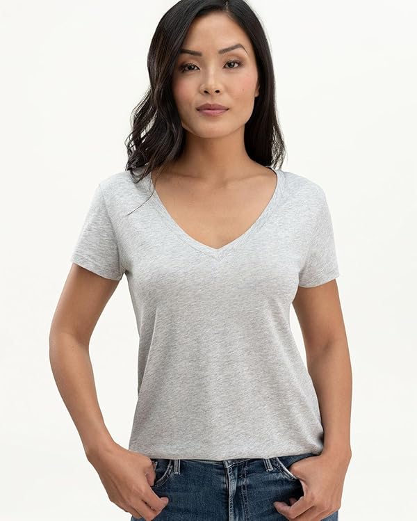 Splendid Women's Kate Short-Sleeve V-Neck Tee | Heather Grey | Large Loose Fit